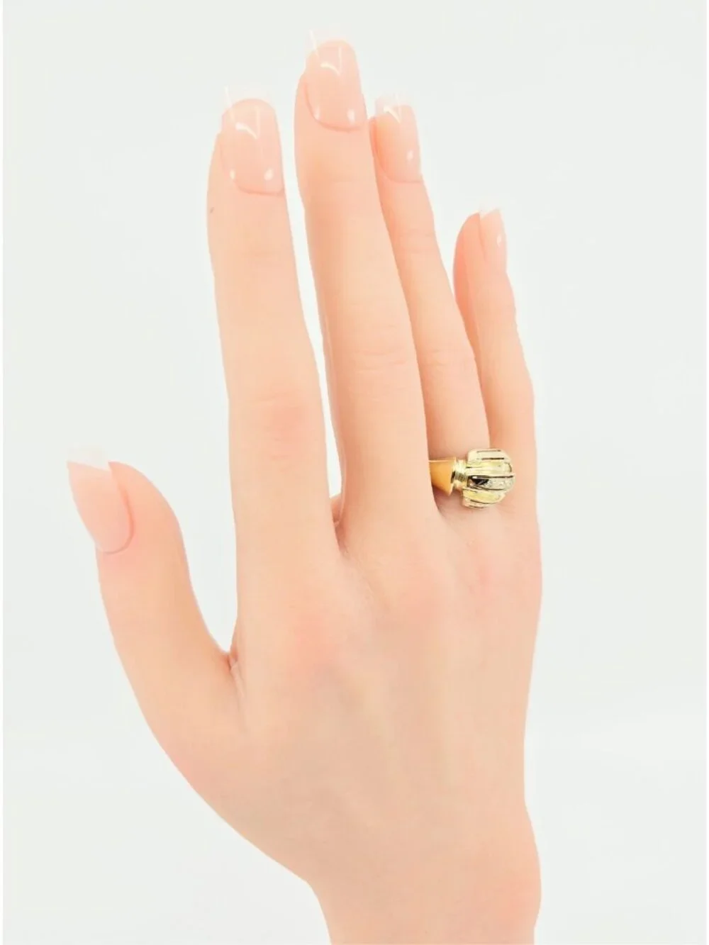 14K Karat Solid Two Tone Multi Color Gold Designer Diamond Wide Ring - Size 7.50